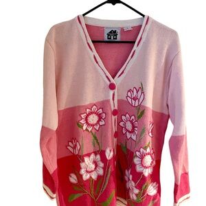 Storybook Knits Pink Floral Embroidered Cardigan